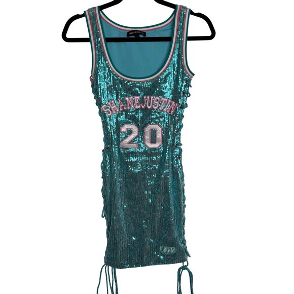 Shane Justin 20 Teal Sequin Bodycon Lace-Up Dress S Polyester/Spandex - Picture 2 of 12